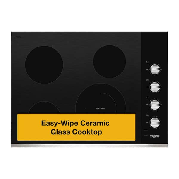 30 in. Radiant Electric Ceramic Glass Cooktop in Stainless Steel with 4 Burner Elements and a Dual Radiant Element