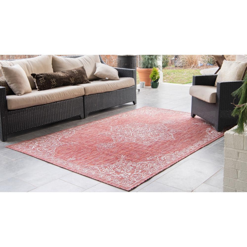 Rustic Rust Red 9' x 12' Synthetic Outdoor Area Rug
