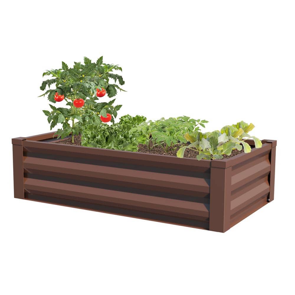 Brown Powder-Coated Metal Raised Garden Bed Planter 48" x 24"