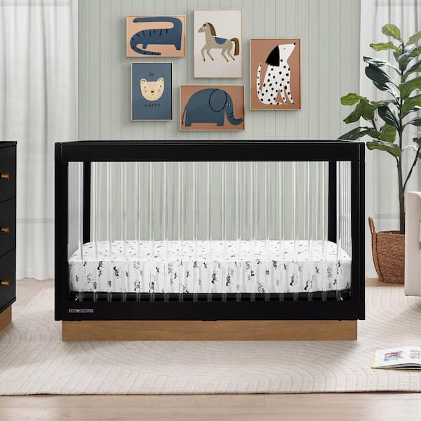 Delta Children James Acrylic 4-in-1 Convertible Crib-Greenguard Gold Certified, Midnight Grey/Acorn