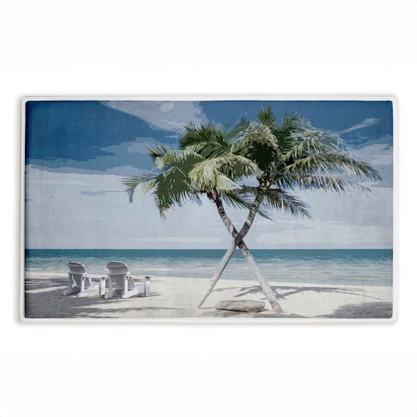 X Marks The Spot Palms 18 in. x 30 in. Blue Graphic Polyester Blend Rectangle Bath Mat