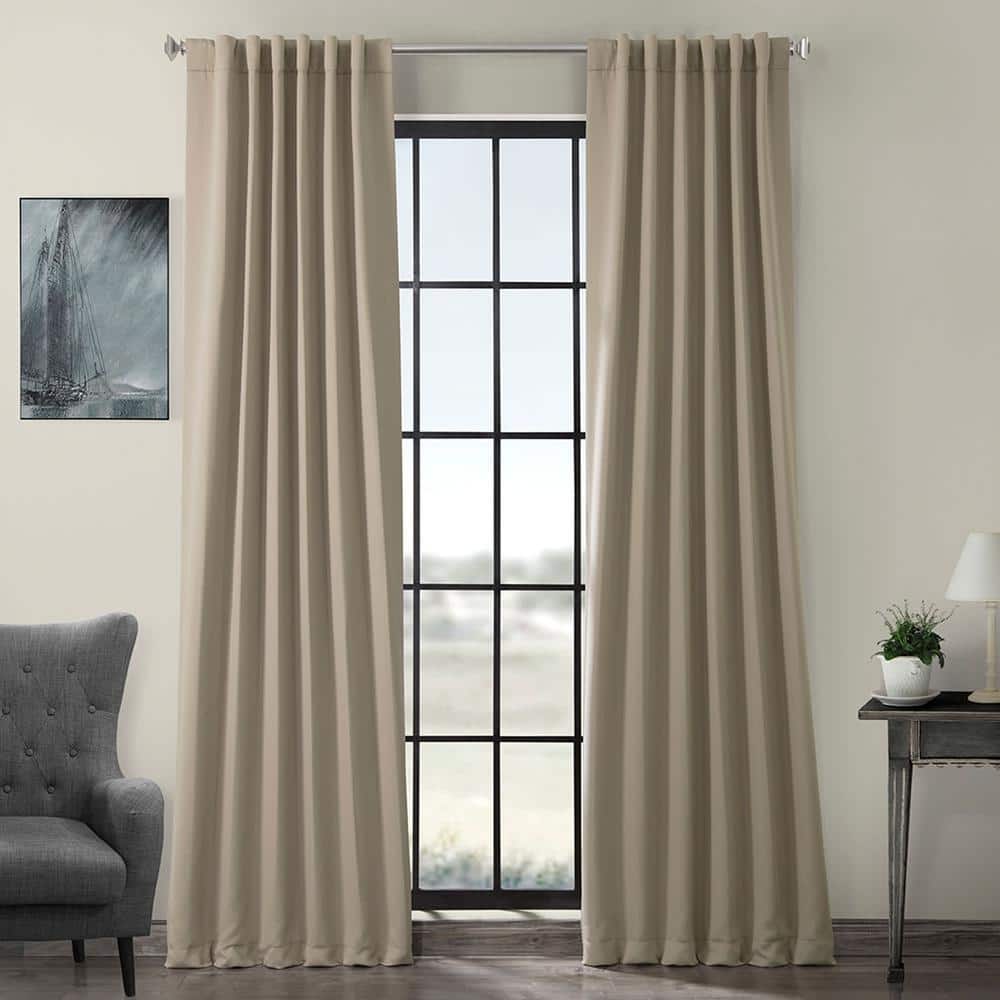 Classic Taupe Polyester Blackout Puddle Length Curtain Panel
