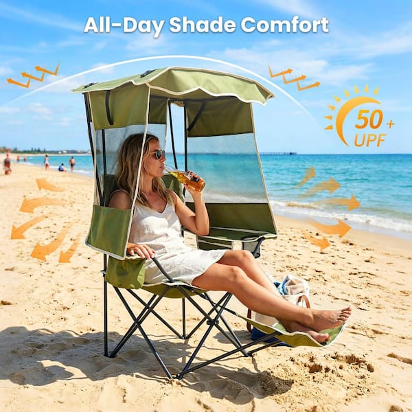 ABORON Beach Camping Chair with Canopy and Foot Rest, Folding