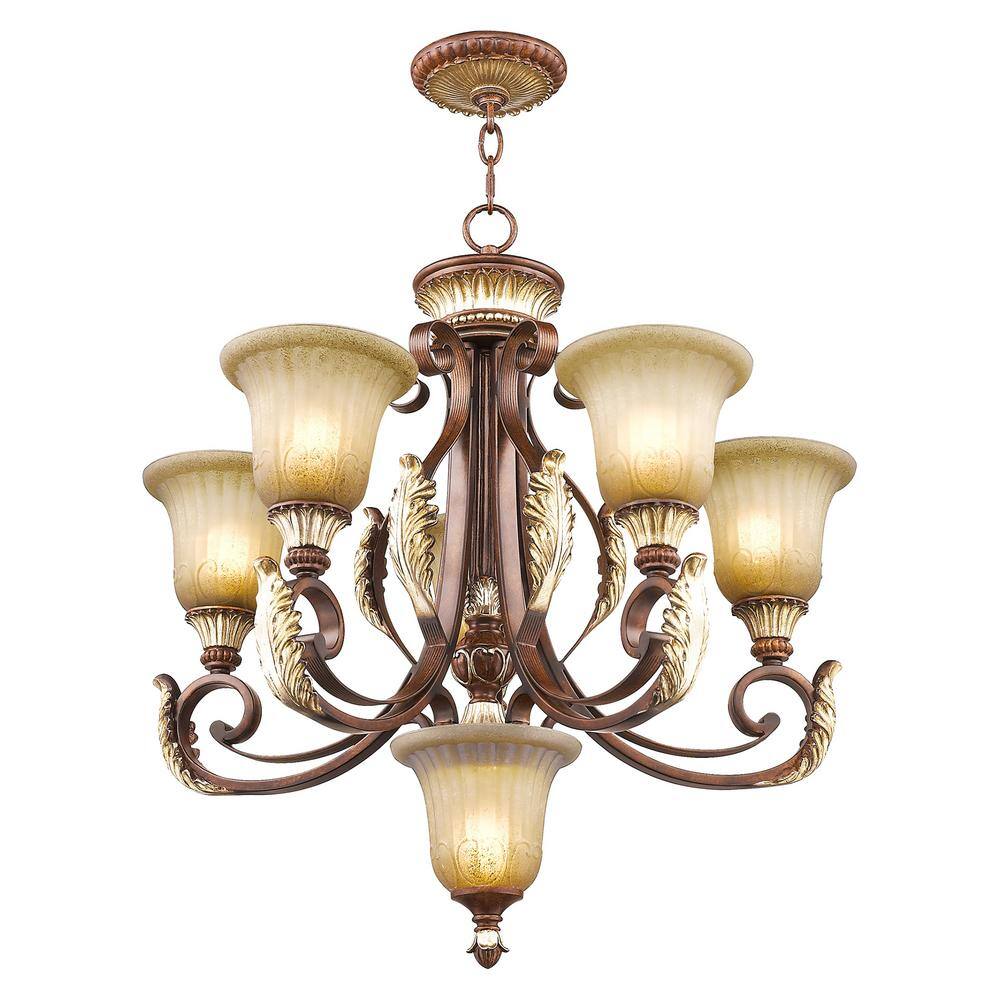 Villa Verona 5-Light Chandelier in Bronze with Aged Gold Leaf Accents