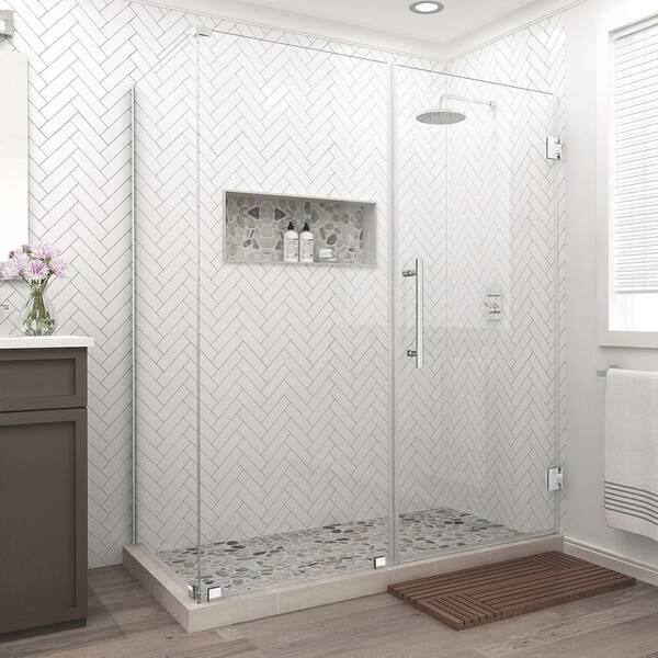Aston Bromley 72.25 in. to 73.25 in. x 32.375 in. x 72 in. Frameless Corner Hinged Shower Enclosure in Stainless Steel
