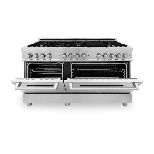 kleermaker Converteren Koloniaal ZLINE Kitchen and Bath 60" 7.4 cu. ft. Dual Fuel Range with Gas Stove and  Electric Oven in Stainless Steel with Brass Burners RA-BR-60 - The Home  Depot