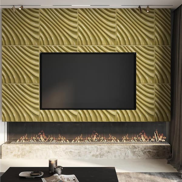 Gold Wave 3D Wall Panels 19.7 in. x19.7 in. Wood Grain Wall Panels (12-Pieces)