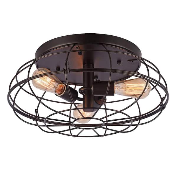 Valdemar 15 in. 3-Light Indoor Matte Black Finish Flush Mount Ceiling Lights with Light Kit