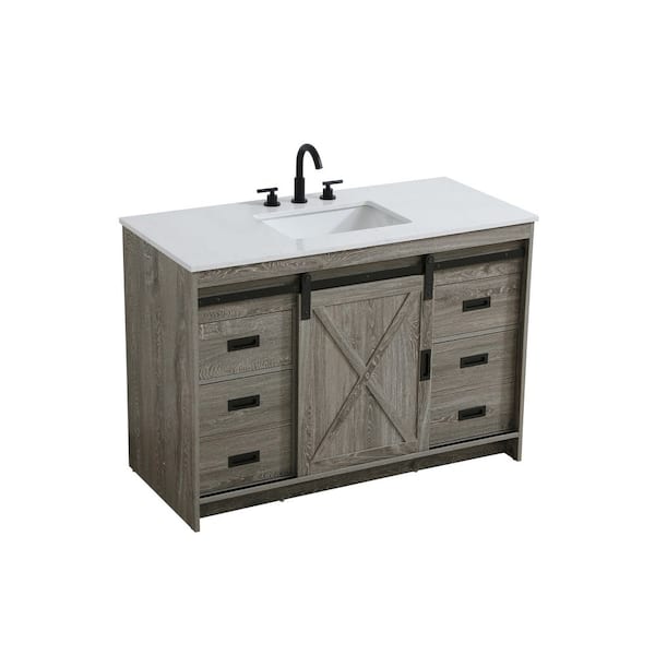 48 in. Single Sink Rustic Grey Bath Vanity with White Engineered Marble Top