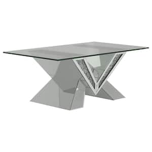 Taffeta 47.25 in. Silver Rectangle Glass Top Coffee Table with V-shaped Base