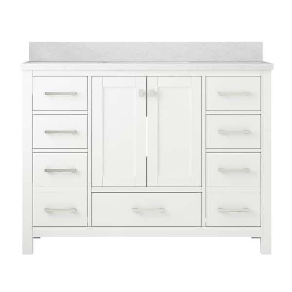 VANITYFUS Solid Wood 48 in. W x 22 in. D x 39.3 in. H Single Sink Bath Vanity in White with Carrara White Natural Marble Top
