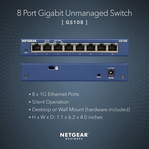 Netgear 8-Port Gigabit Ethernet Unmanaged Switch GS108400NAS - The Home  Depot