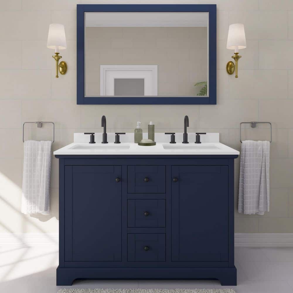 Avery 48 in. W x 22 in. D x 35 in. H Double Bath Vanity in Dark Blue with White Quartz Top price history on PriceWatchPro