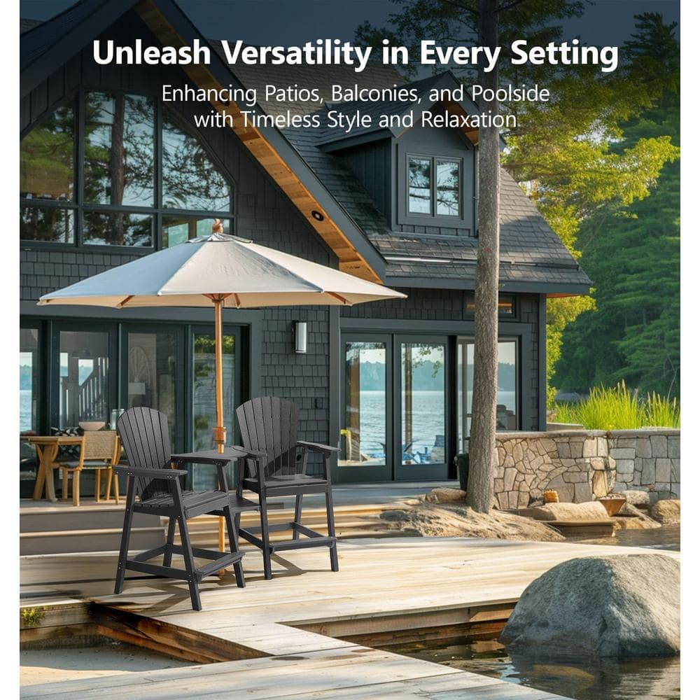 Dark Gray Tall Adirondack Bar Chairs with Removable Trays