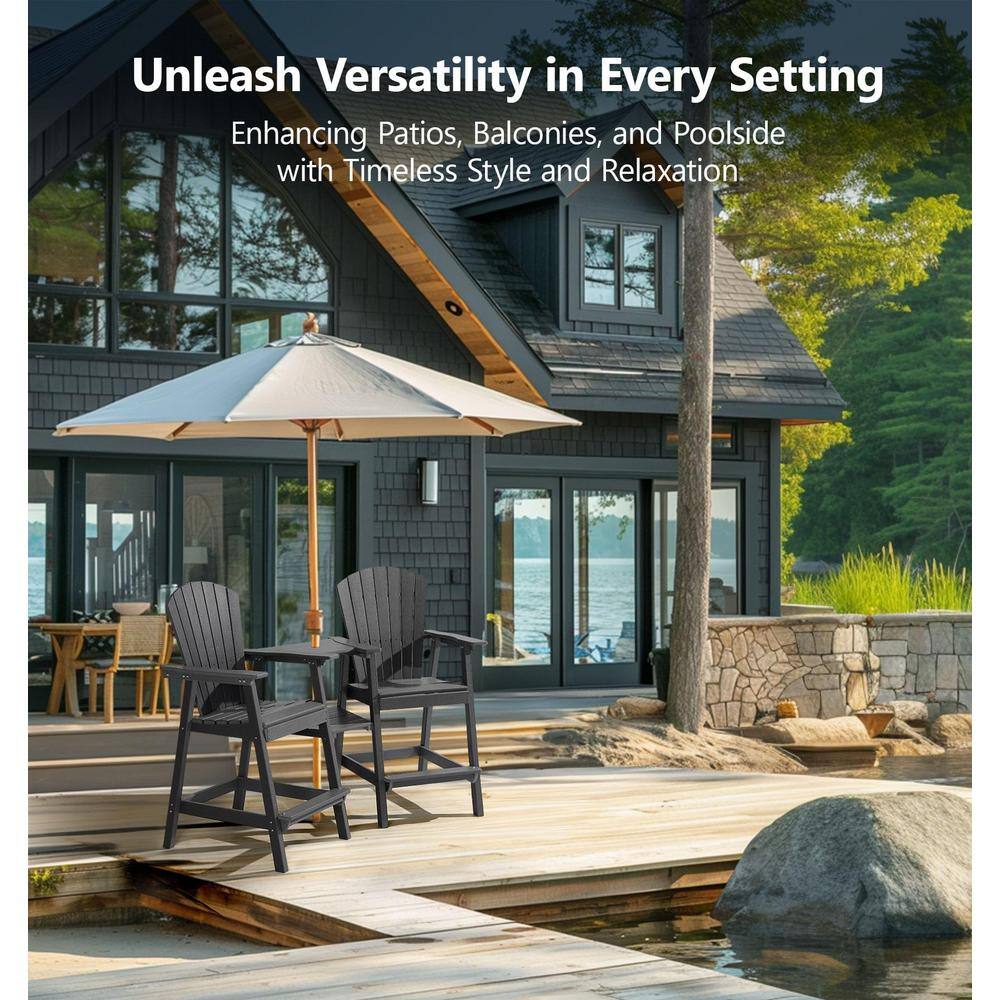 Dark Gray Tall Adirondack Bar Chairs with Removable Trays