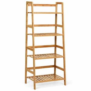 4-Tier Bamboo Ladder Shelf Multipurpose Plant Display Stand Storage Bookshelf