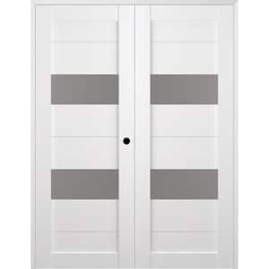 Berta 36 in. x 80 in. Left Hand Active 2-Lite Frosted Glass Bianco Noble Wood Composite Double Prehung French Door