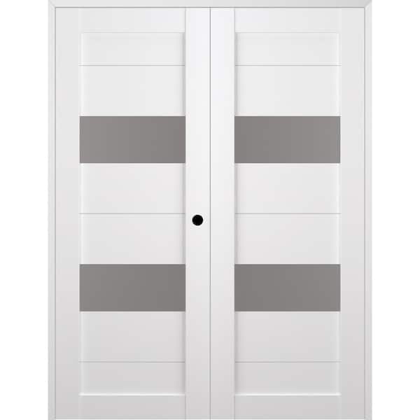 Belldinni Berta 72 in. x 80 in. Left Hand Active 2-Lite Frosted Glass Bianco Noble Wood Composite Double Prehung French Door
