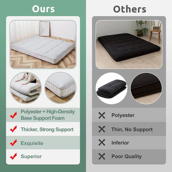 Japanese Floor Mattress 4 in, Polyester Fill Tatami Mat Sleeping Pad Foldable Roll Up Mattress, Queen, Gray