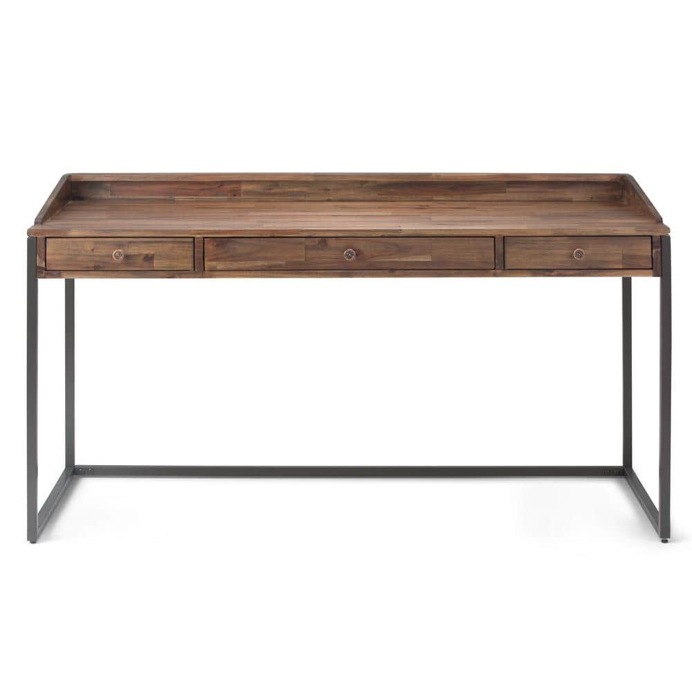 Rustic Natural Aged Brown Acacia Wood Desk with Keyboard Tray