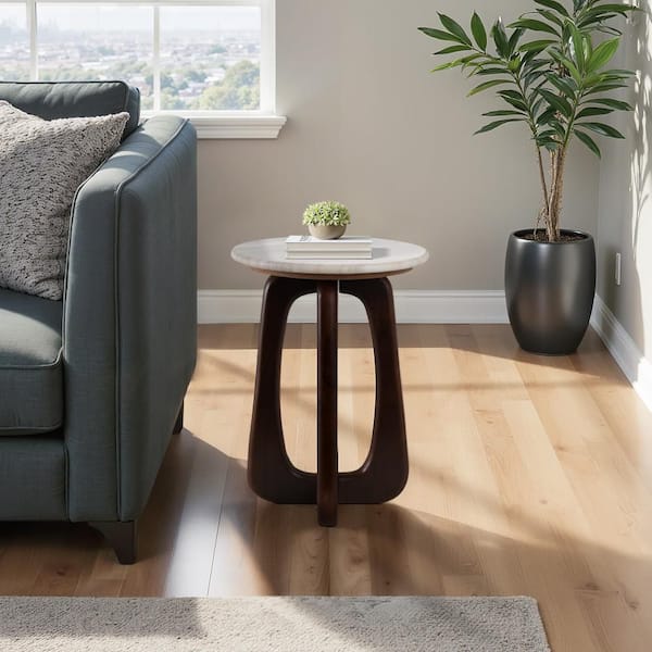 Liv & Skye Brown 15 in. Round Marble Top End Table