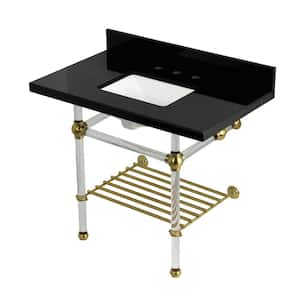 Templeton 36 in. Granite Console Sink with Acrylic Legs in Black Granite Brushed Brass