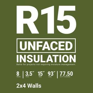 R-15 Unfaced Fiberglass Insulation Batt 15 in. x 93 in. (10-Bags)