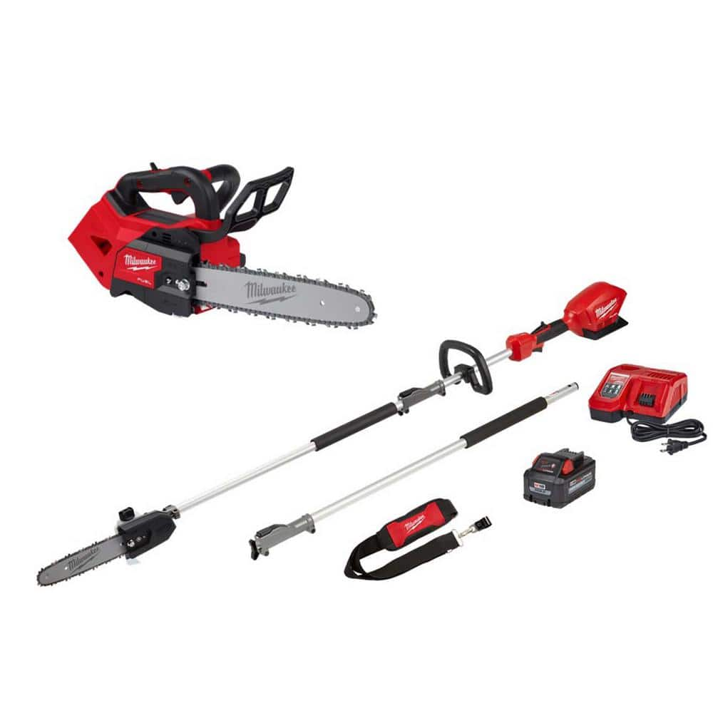 M18 FUEL 12 in. Top Handle 18-Volt Lithium-Ion Brushless Cordless Chainsaw and 10 in. Pole Saw, 8.0 Ah Battery, Charger -  Milwaukee, 2826-20C21PS