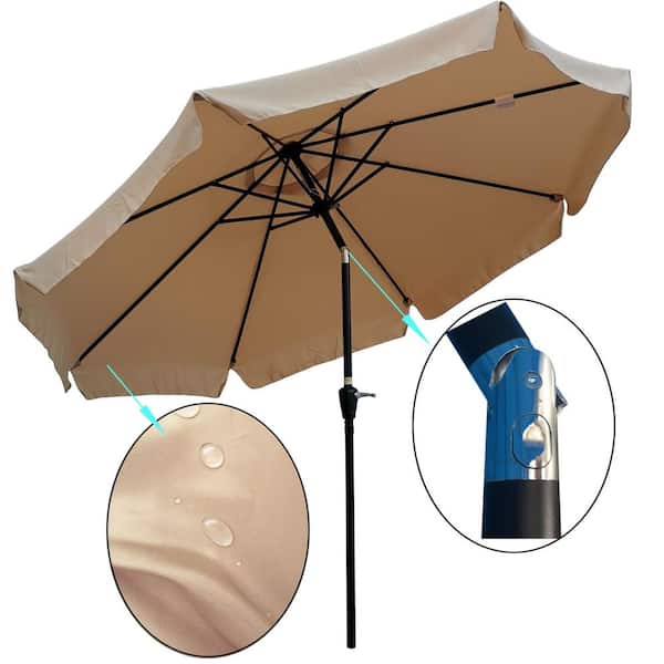 Tatayosi 10 ft. Steel Market Crank and Push Button Tilt Patio Umbrella in Tan