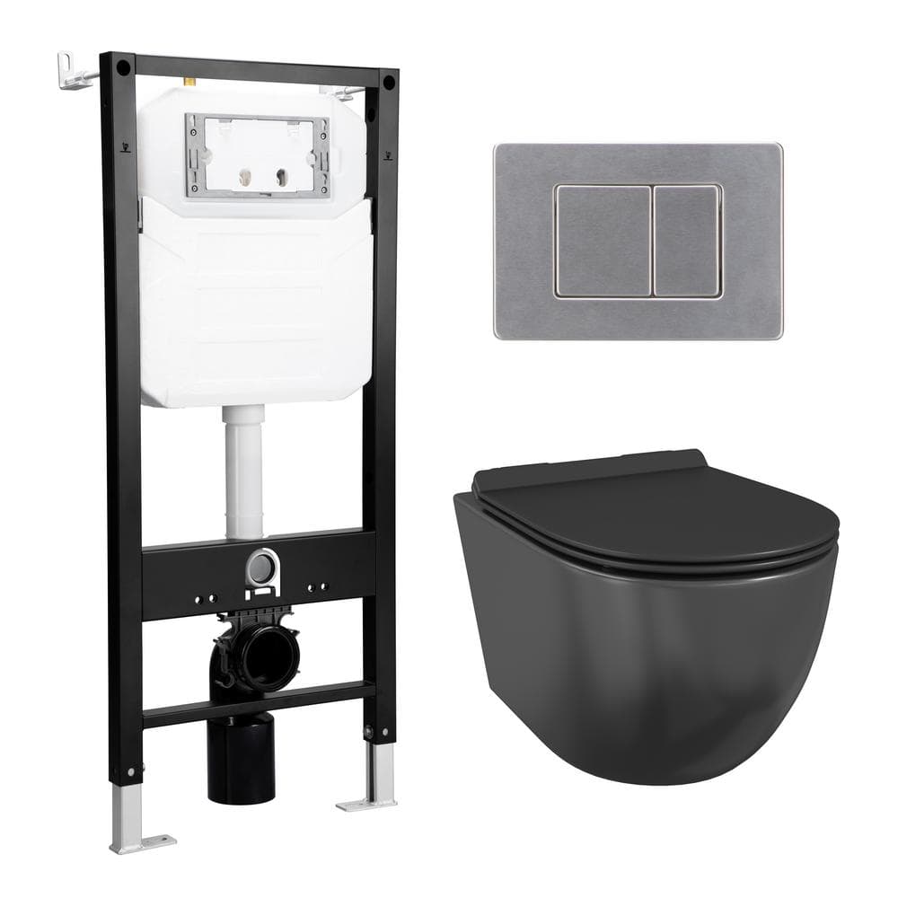 Hampton Matte Black Elongated Wall Mounted Dual Flush Toilet
