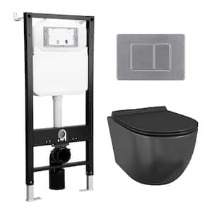 Hampton 2-Piece 0.8/1.6 GPF Elongated Wall Hung Toilet with Concealed In-Wall Toilet Tank (Seat Included), Matte Black