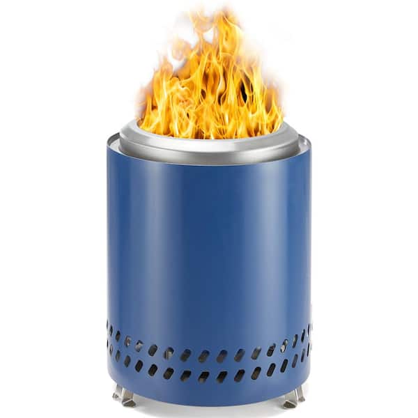 Kahomvis Smokeless Fire Pit 9.6 in. H Outdoor Portable Stainless Steel Tabletop Wood Burning Fire Pit with Storage Bag, Blue