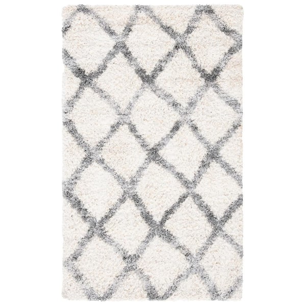 SAFAVIEH Berber Shag Cream/Gray Doormat 3 ft. x 5 ft. Geometric Area Rug
