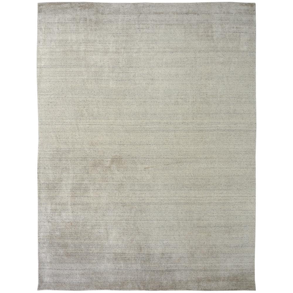Cream Hand-Knotted Wool and Viscose Area Rug