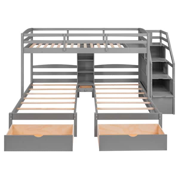 Harper & Bright Designs Gray Twin over Twin Bunk Bed with Drawers