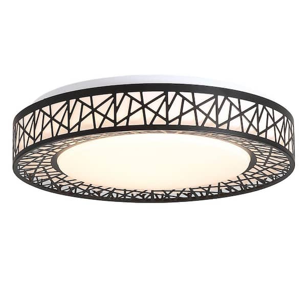 Lightania 12 in. 20-Watt Modern Matte Black Integrated LED Flush Mount with Acrylic Shade