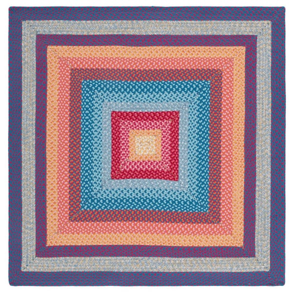 Braided Red/Orange 3 ft. x 3 ft. Machine Washable Border Interlaced Square Area Rug