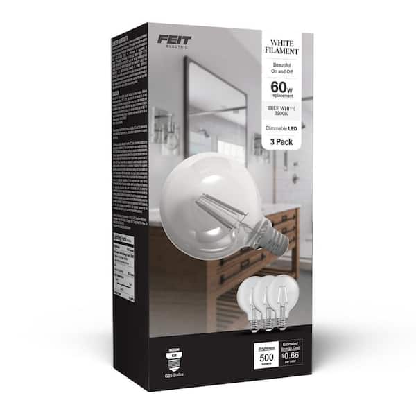 60-Watt Equivalent G25 Globe Dimmable White Filament Clear E26 LED Vintage Edison LIght Bulb, True White 3500K (3-Pack)