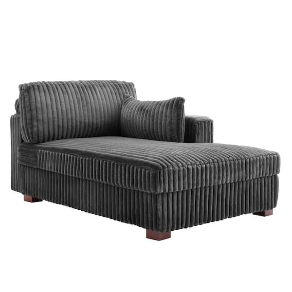 Modern Right Arm Facing Gray Faux Rabbit Fur Polyester Upholstered Sectional Chaise Lounge with Wood Frame