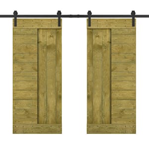 48 in. x 84 in. Jungle Green Stained DIY Knotty Pine Wood Interior Double Sliding Barn Door with Hardware Kit