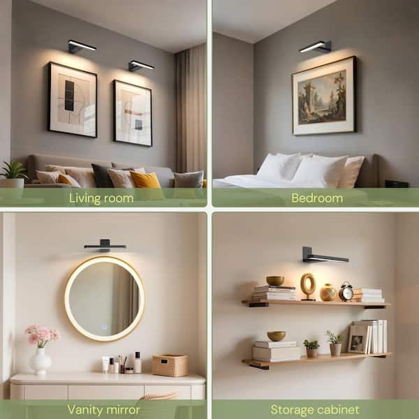 9.5 in. 1-Light Black Integrated LED Picture Light, 2 Pack Dimmable Wall Light for Paintings, Portraits, Frames