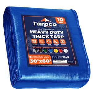 30 ft. x 60 ft. Blue 10 Mil Heavy Duty Polyethylene Tarp, Waterproof, UV Resistant, Rip and Tear Proof