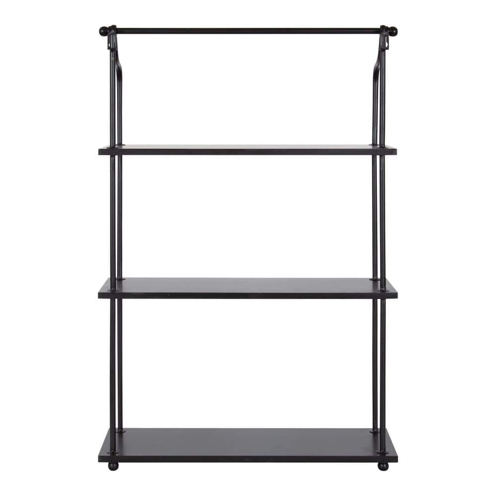 Walters 32'' Modern Black Wood and Metal 3-Tier Wall Shelf