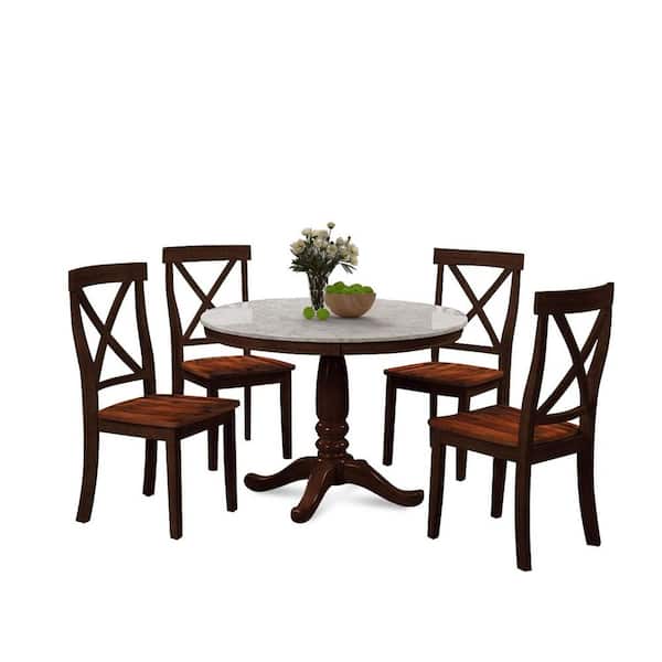 wetiny Espresso 5-Pieces Dining Table and Chairs (Set for 4)