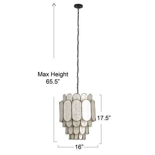 Black Metal and Capiz Shell Tiered Chandelier, 16" Diameter