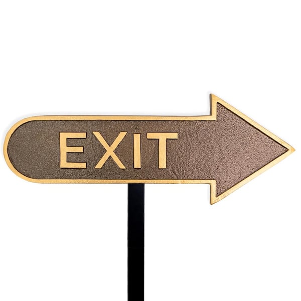 6" x 15.5" Right Arrow Exit Statement Plaque Sign with Lawn Stake-Hammered Bronze