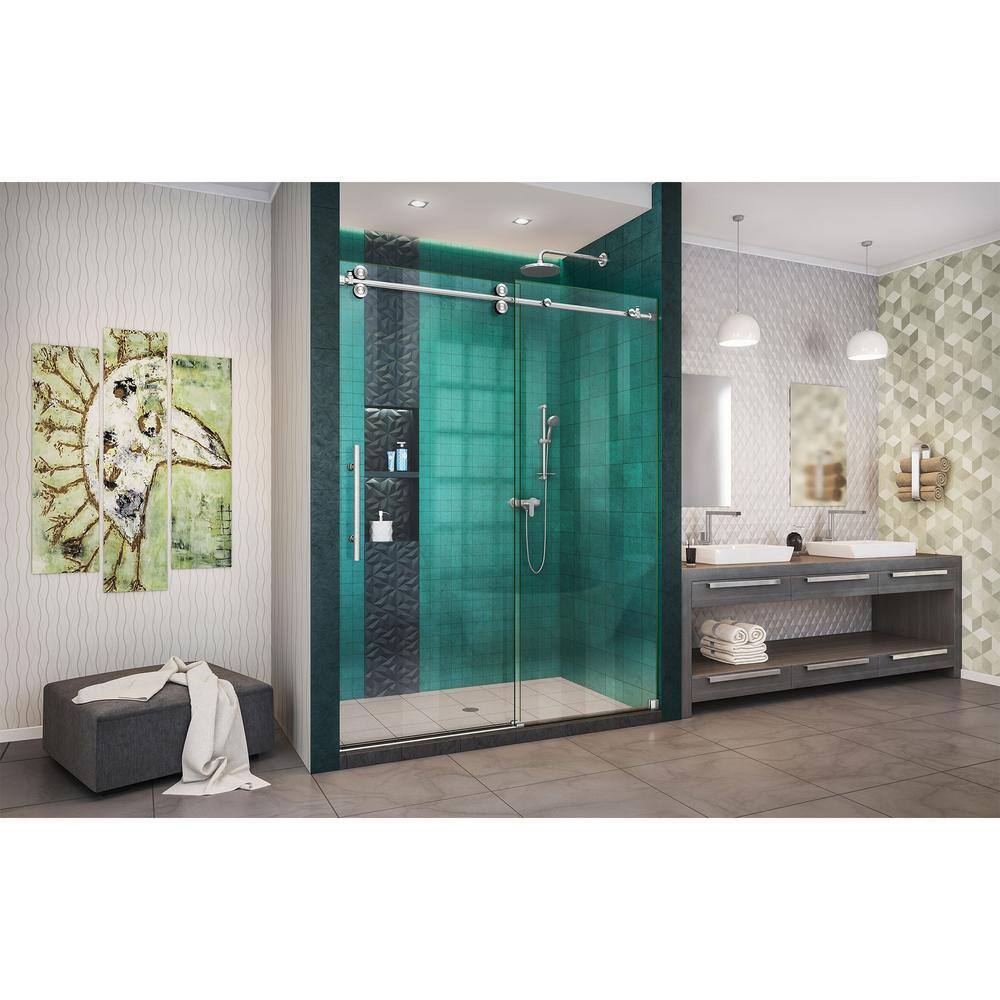 Enigma-XO Frameless Sliding Shower Door with Polished Stainless Steel Hardware