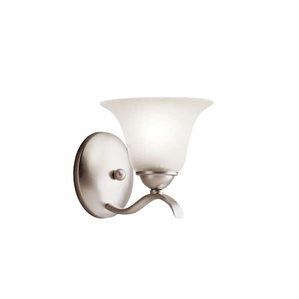 Dover 1-Light Brushed Nickel Bathroom Indoor Wall Sconce Light with Etched Seedy Glass Shade