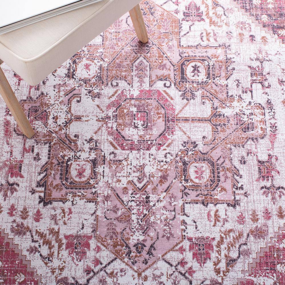 Ivory and Rust Hand-Knotted Washable Square Rug