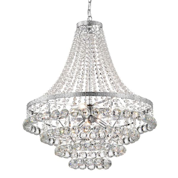Edvivi Clarus 7-Light Chrome Glam Empire Chandelier with Clear Glass Hanging Crystals